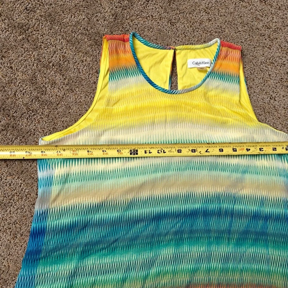 Calvin Klein Dress Womens 10 Yellow Abstract Print‎ Shift Chiffon Sleeveless